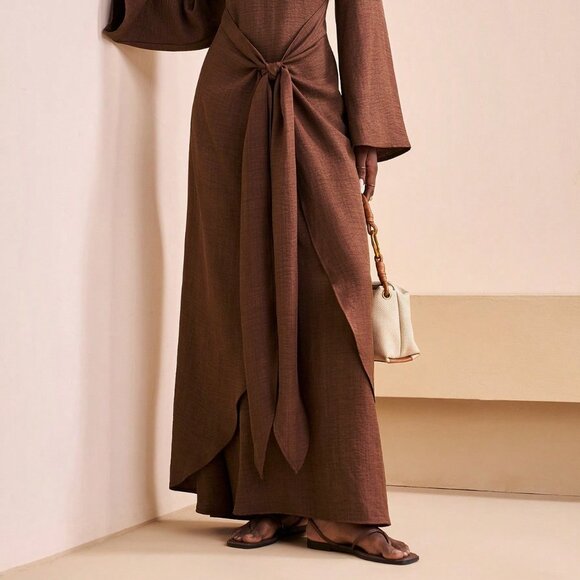 Brown Elegant Women's Long Slim Fit Party Dress - Picture 7 of 8